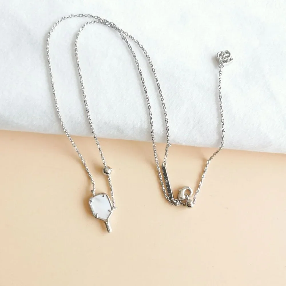 NEW Kendra Scott Pickleball Silver Ivory Mother-of-Pearl Necklace - Picture 4 of 4